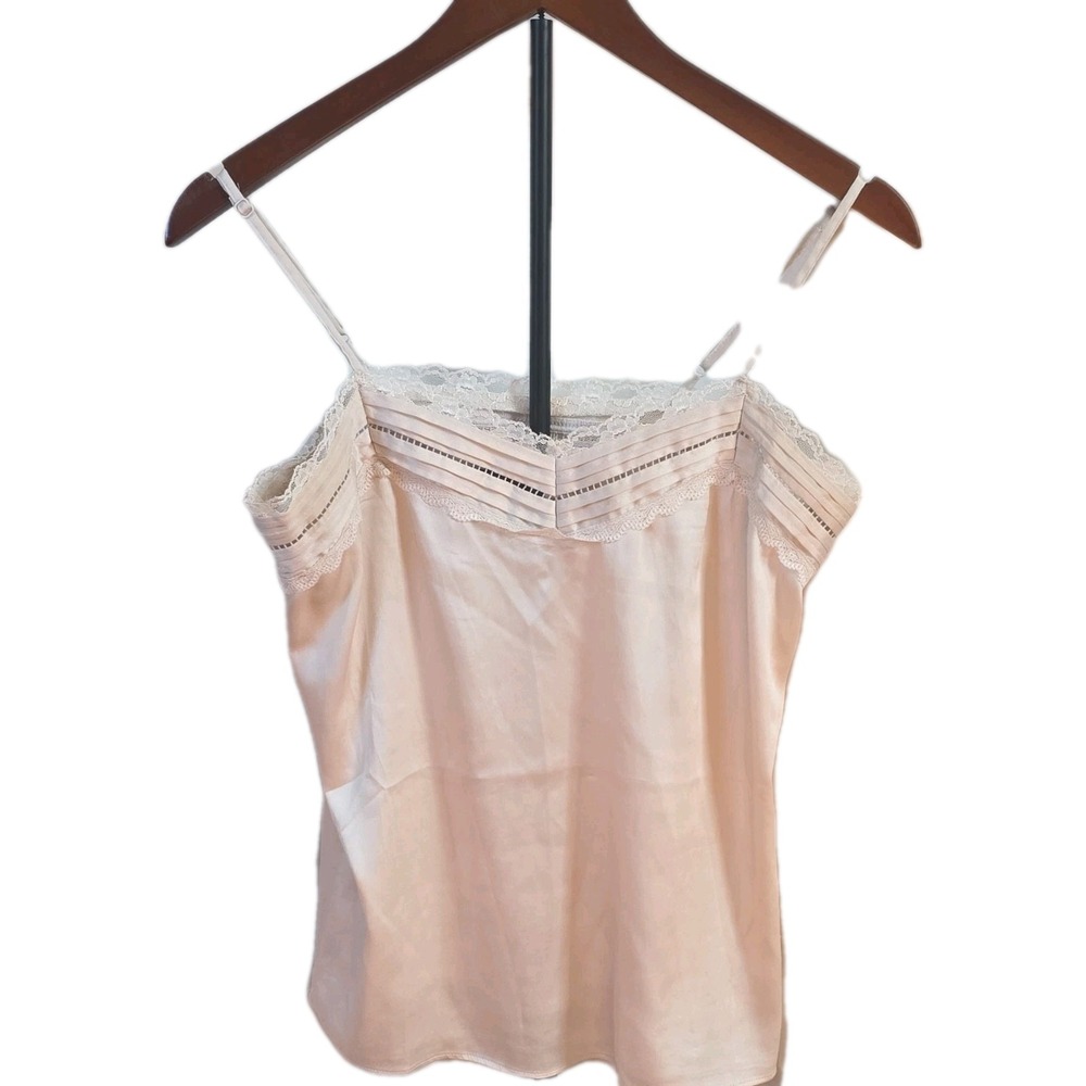White House Black Market Y2K aesthetic Beige Lace Trim Camisole XS